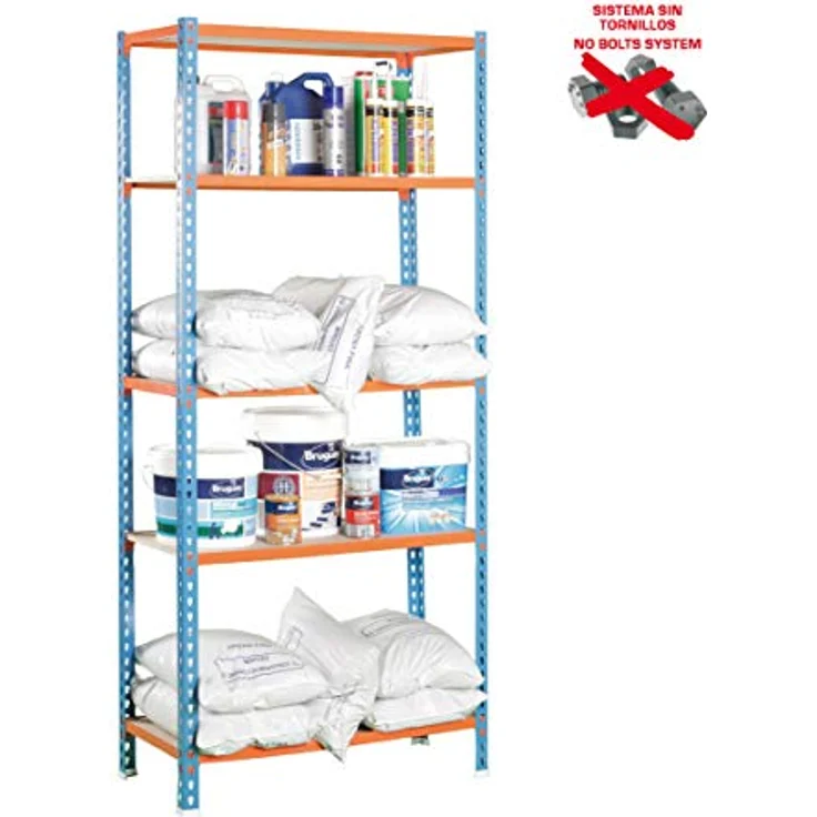 Simonrack Maderclick Mini Metallregal, 180 x 80 x 40 cm, 5 Böden, Traglast 150 kg/Boden, blau/orange, steckbar – Bild 9