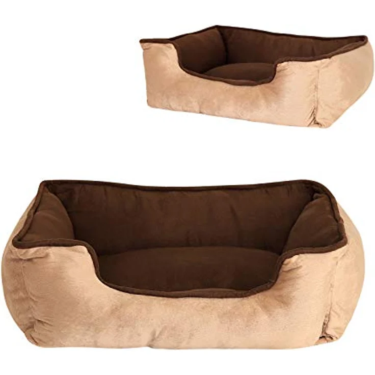 lionto 2-in-1 Hundebett Hundekissen Hundekörbchen Hundesofa, (S) 60x50 cm braun/beige – Bild 4