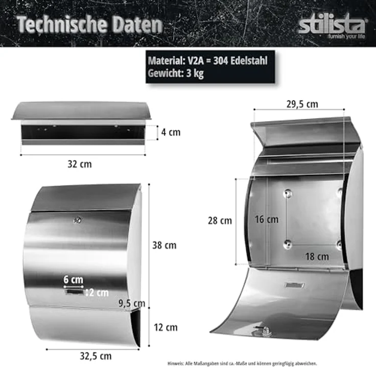 Standbriefkasten V2A Edelstahl Wand Briefkasten abgerundet – Bild 5