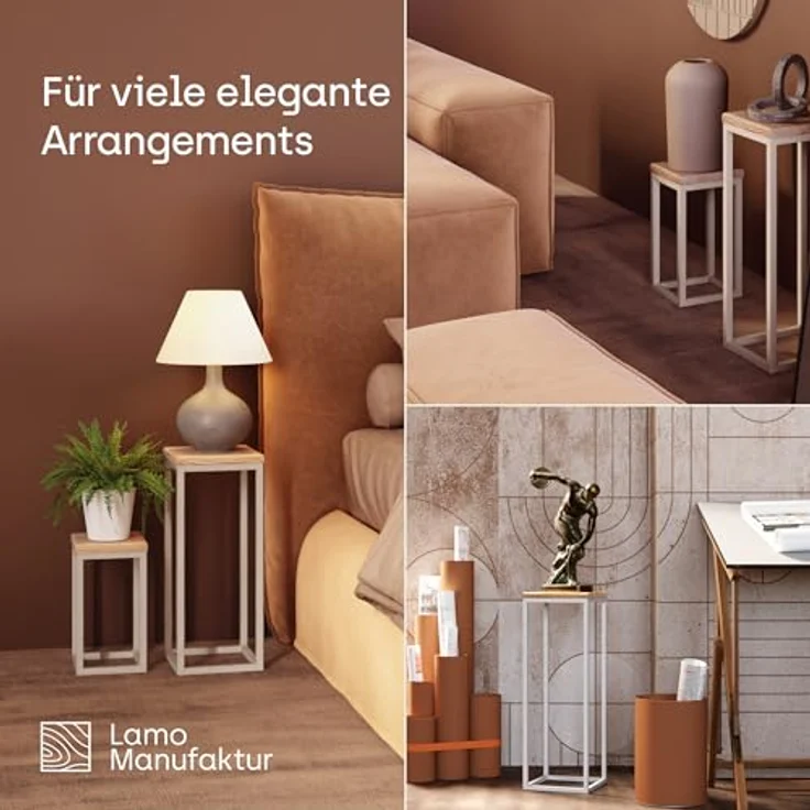 LAMO Manufaktur Blumenständer SET 30cm/50cm/70cm, Grauweiß Gestell, 100% Echtholz Naturplatte – Bild 3