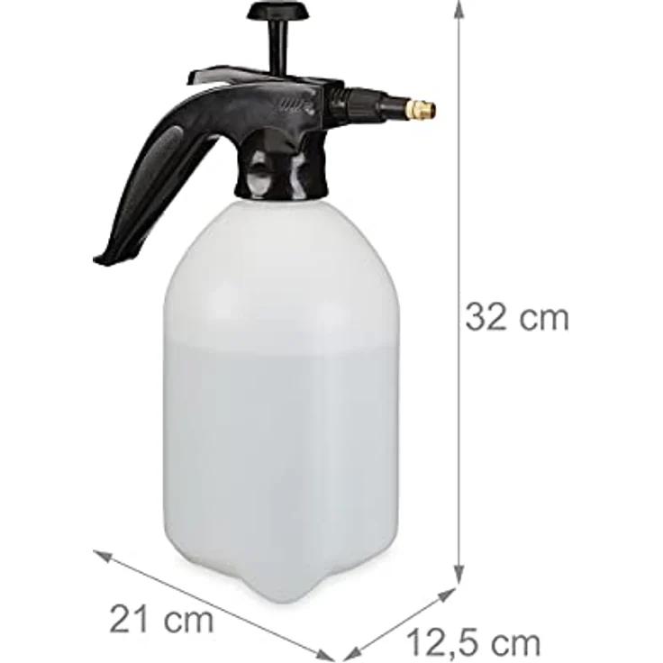 Relaxdays Drucksprüher 2 Liter, einstellbare Messingdüse, Wasser & Unkrautvernichter, Sprühflasche Garten, weiß/schwarz – Bild 4