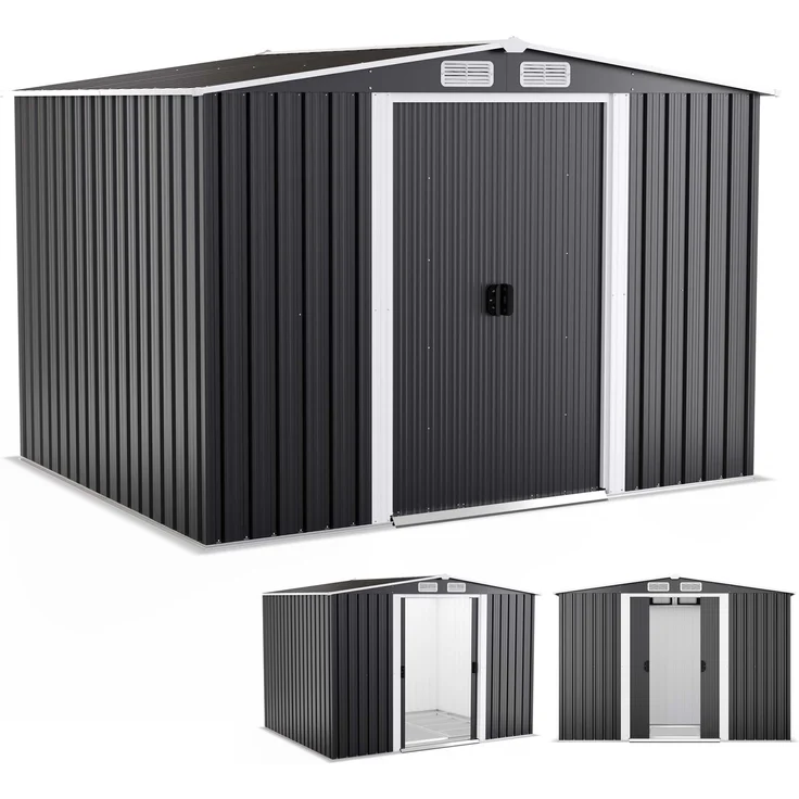 ONBEST Gerätehaus Premium, Metall mit Fundament, Schiebetür, 5,3 m², anthrazit, wetterfest, inklusive 2 Haken
