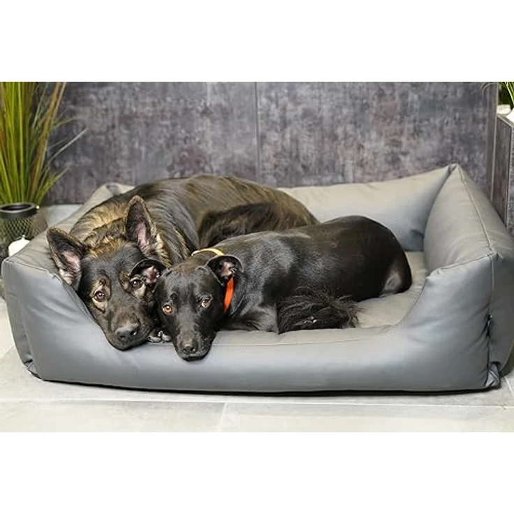 4L Textil Mario Wasserfestes Hundebett Kunstleder Hundekorb aus Kunstleder (100x70 cm, Grau) - Robust, wasserabweisend, leicht zu reinigen – Bild 5