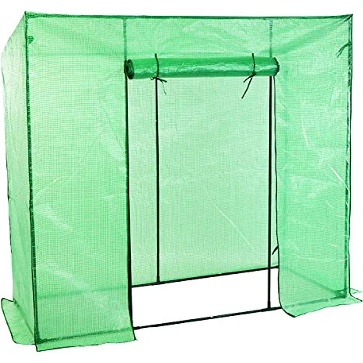 FineHome Foliengewächshaus Gewächshaus inkl. Gitternetzfolie und Rolltür für Tomaten zur Aufzucht mit Schrägdach Grün 200 x 77 x 169cm (LxBxH)