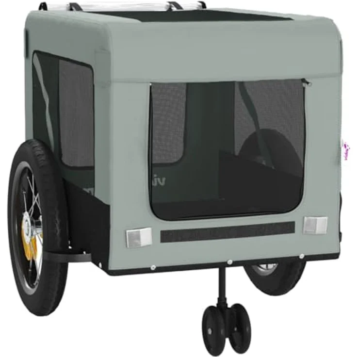 vidaXL Hunde-Transportbox Fahrradanhänger Hunde Grau und Schwarz Oxford-Gewebe und Eisen, Große Hinterräder für ruhige und sichere Fahrt – Bild 6