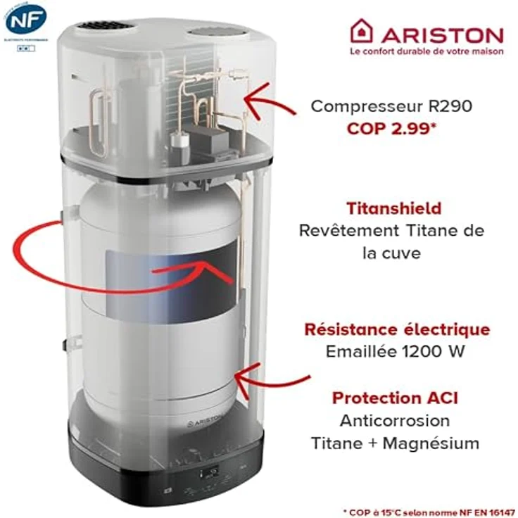Ariston Nuos Plus S2 WLAN, 80 Liter Wärmepumpe mit Aerothermie, Fernbedienung und App-Steuerung, A+ – Bild 4