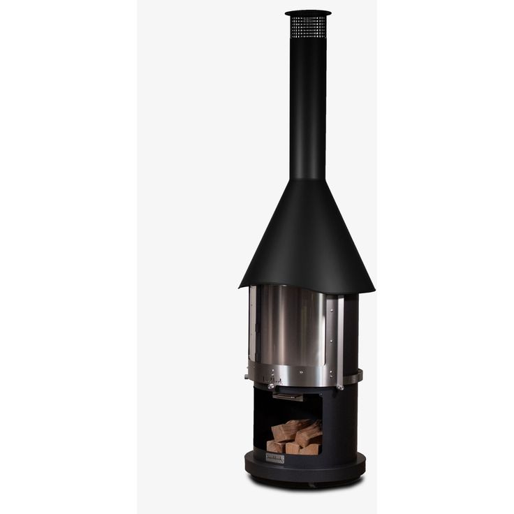 Buschbeck Grillkamin 'Melbourne', schwarz, mit Edelstahl-Grillrost und 360° Panorama Glastür, Ø 65 x 39 x 230 cm