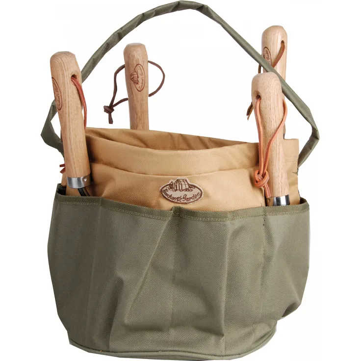 Esschert Design Gartengerätetasche, Werkzeugtasche, rund mit Seitentasche, ca. 28 cm x 28 cm x 26 cm