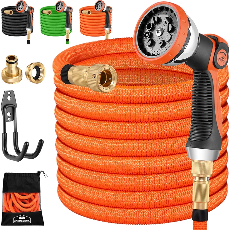 Gardebruk Gartenschlauch flexibel 3fach Latexkern Vollmessing Adapter outdoor Flexschlauch Wasserschlauch – Bild 1