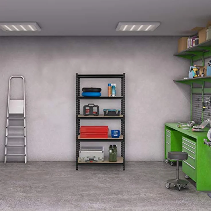 Schwerlastregal zum Stecken, HBT: 183x91x46 cm, Traglast: 1800 kg, 5 Ebenen, Keller & Garage, Stahl, schwarz – Bild 2