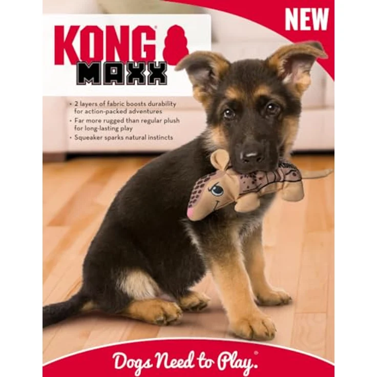 KONG Maxx Ballistic Hundespielzeug Hai, 2-lagig und robust, Größe M, durchstichfest mit Quietscher – Bild 4