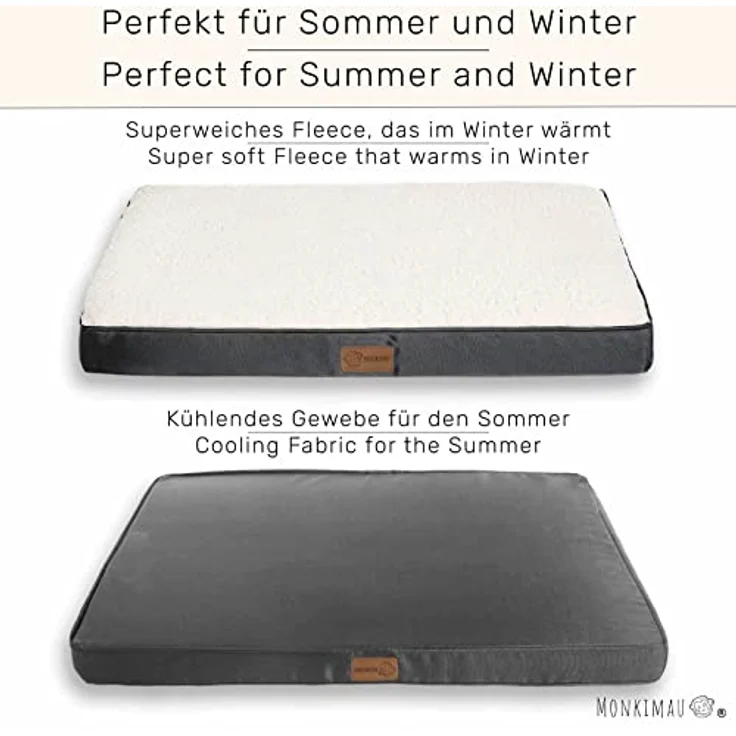Monkimau orthopädisches Hundebett für mittelgroße Hunde Hundekissen Hundedecke Hundematte flauschig waschbar, grau beige (M - 75 x 50 x 8 cm) – Bild 3