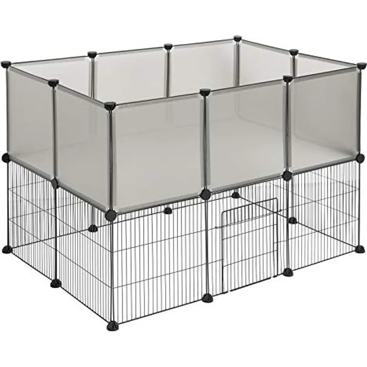 EUGAD Freigehege für Kaninchen, Meerschweinchen Gehege, Welpenauslauf Kleintiergehege inkl. Tür, Freilaufgehege für Hasen, Verformbar und Erhöhbar, Doppelstöckig BHT 107x72x72cm, Grau 35x35cm/Platte – Bild 1