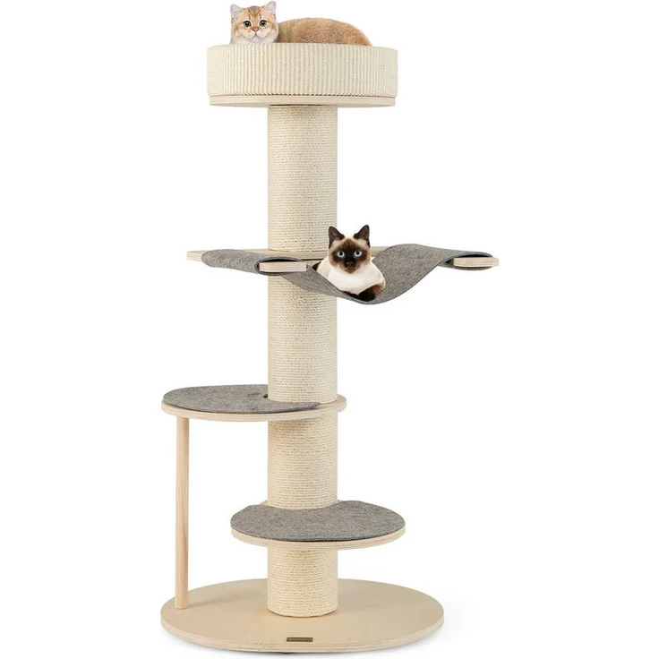 COSTWAY Kratzbaum, 120cm, mit Hängematte & 3 Plattformen & Kratzsäule, Grau - Preisvergleich