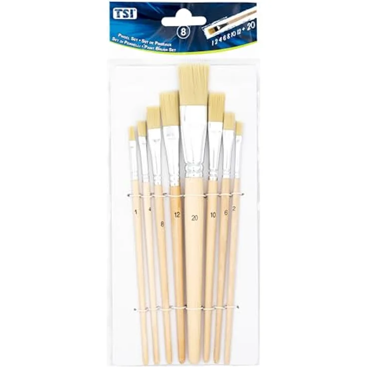 TSI Borstenpinsel-Set 8-teilig, hochwertige Borsten für optimale Farbaufnahme, ergonomischer naturbelassener Griff, Art. Nr. 49209