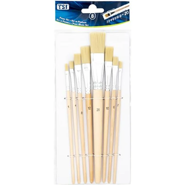 TSI Borstenpinsel-Set 8-teilig, hochwertige Borsten für optimale Farbaufnahme, ergonomischer naturbelassener Griff, Art. Nr. 49209 – Bild 1