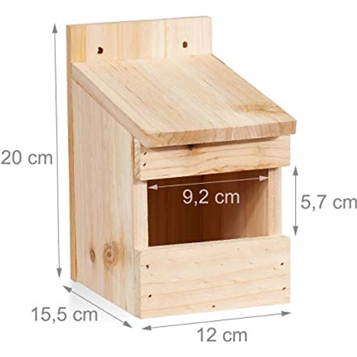 Relaxdays Halbhöhle Nistkasten, Vogelkasten zum Aufhängen, unbehandeltes Holz, Amsel, Flugloch, 20 x 12 x 15,5 cm, natur – Bild 4