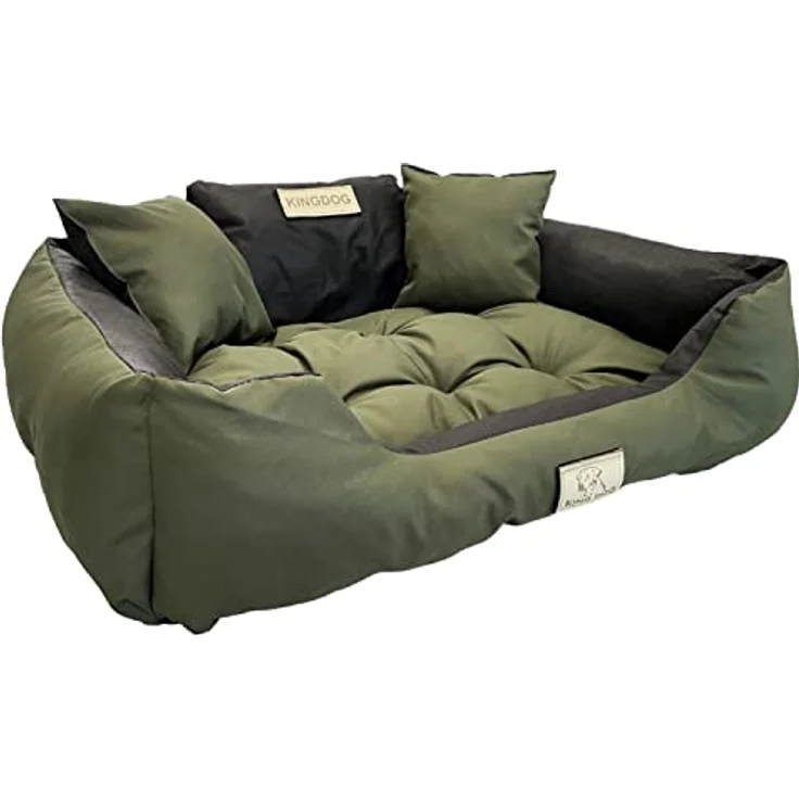 KingDog Hunde- und Katzenbett mit Zwei Kissen Hundekissen Hundekorb Haustierbett Waschbar Wasserdichtes PVC-Material (L 100x75cm, Grün) – Bild 1