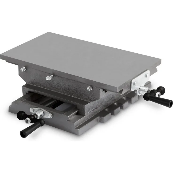EBERTH Schraubstock Kreuztisch aus Gusseisen und Stahl, Arbeitstisch 200 x 360 mm, Arbeitshöhe 120 mm, 2 Achsen für Bohr- und Fräsarbeiten