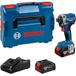 Bosch Professional 18V System Akkudrehschlagschrauber GDR 18V-215 (inkl. 2 x GBA 18V 4.0Ah Akkus, Ladegerät GAL 18V-40, L-BOXX) - Effizienter Bits-Wechsel und ausgezeichnete Schraubleistung, blau