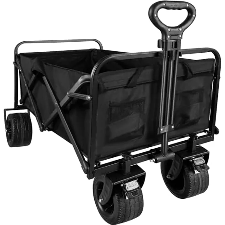 Gardlov faltbarer Transportwagen mit breiten Rädern, 100 kg Traglast, 75 l Volumen, verstellbarer Griff, schwarz