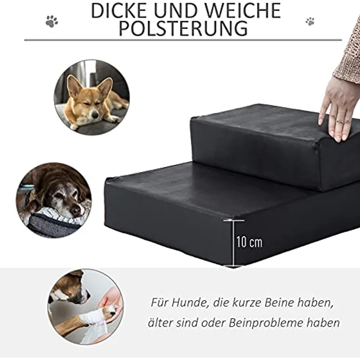 PawHut Tiertreppe Tierunterlage Klappbar Hundetreppe Treppe Unterlage für Katzen und Hunde Schwarz L42 x B39 x H20 cm – Bild 4