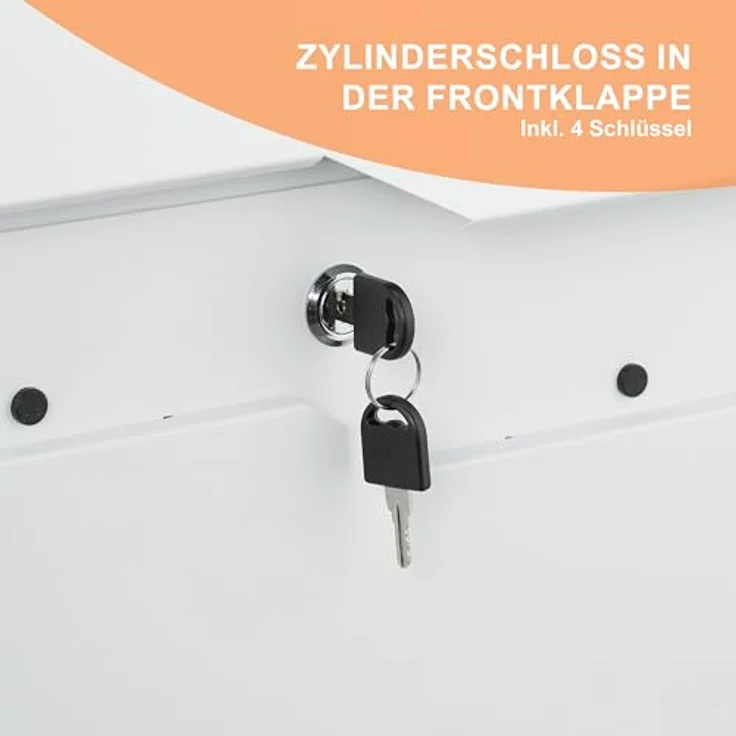 Relaxdays Briefkasten mit Zeitungsfach aus Metall, modern, 4 Schlüssel, weiß, HxBxT: ca. 38 x 37 x 12 cm – Bild 5