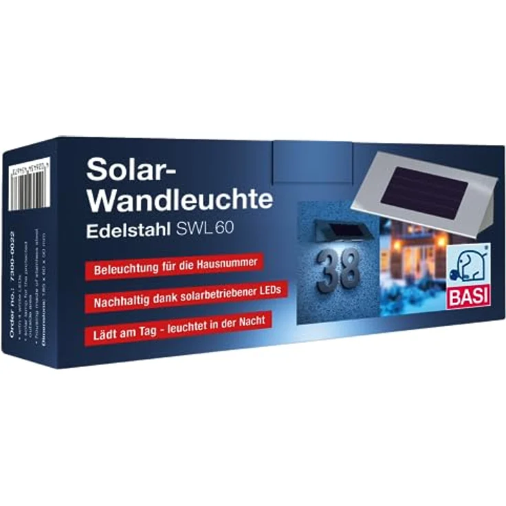 BASI | LED Solar-Wandleuchte aus Edelstahl für Hausnummern | Beleuchtete Hausnummer | Hausnummernleuchte | Nachtleuchte Außenleuchte solarbetrieben inkl. Befestigungsmaterial – Bild 3