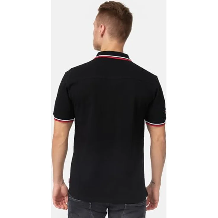 Lonsdale Poloshirt Lynton, Arbeitsshirt mit farblich abgesetzten Stickereien, gestreiften Bündchen und Brusttasche, schwarz – Bild 5