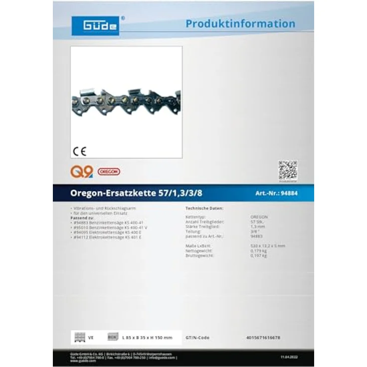 GUEDEAKTIVBANK Oregon-Ersatzkette 57/1,3/3/8'', vibrations- und rückschlagsarm, passend für verschiedene Benzin- und Elektrokettensägen – Bild 3