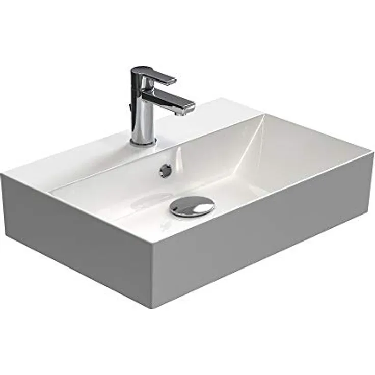 Aqua Bagno | Eckiges Design Handwaschbecken, hochwertige Keramik, modern & stilvoll durch dünnen Rand | 600 x 420 mm