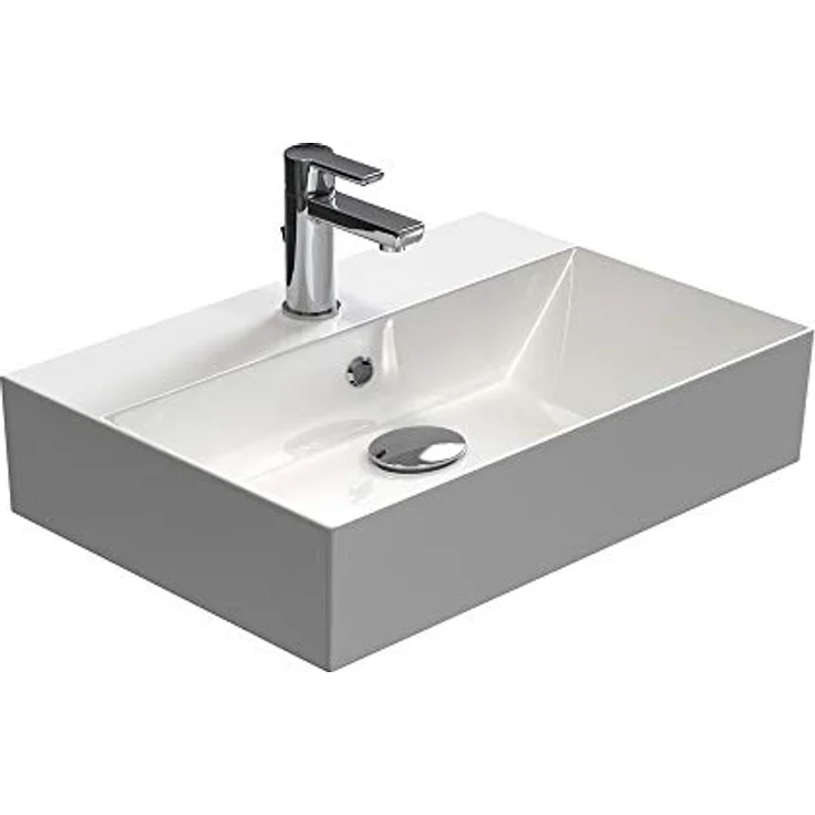 Aqua Bagno | Eckiges Design Handwaschbecken, hochwertige Keramik, modern & stilvoll durch dünnen Rand | 600 x 420 mm – Bild 1