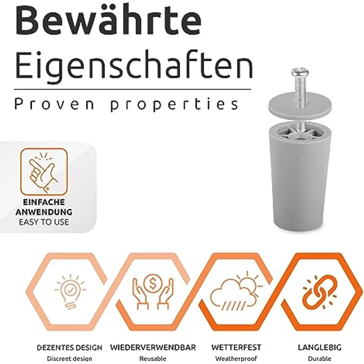 ECENCE Anschlagpuffer Stopper für Rollladen, 8er Set 40mm inkl. Schraube Grau, Endanschlag, Rollladen Schutz komplett – Bild 2