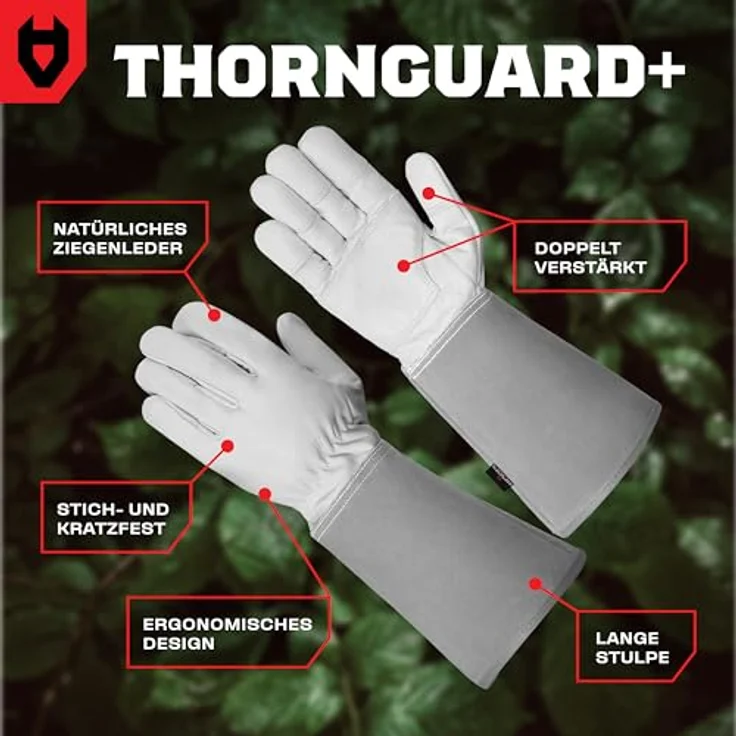 NoCry Leder Gartenhandschuhe, Dornenfeste Arbeitshandschuhe mit extra langer Stulpe und verstärkten Fingerspitzen, Grau, Größe M – Bild 2