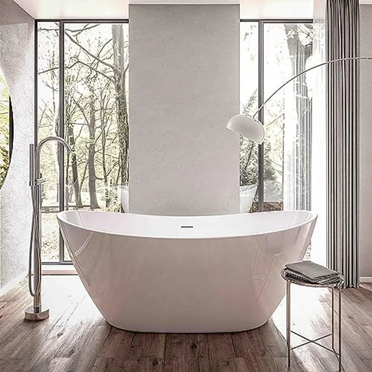 Bernstein BELLAGIO 2.0, Freistehende Badewanne aus weiß glänzendem Acryl, 170x78 cm, doppelwandig, mittiger Ablauf – Bild 4