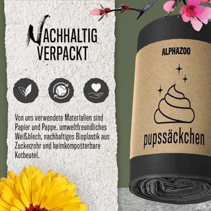 alphazoo Pupssäckchen Hundekotbeutel biologisch abbaubar 600 Stk. - Extra reißfest, auslaufsicher & kompostierbar, Nachhaltige Kotbeutel für Hunde auf Rollen, Hundetüten - Geruchsneutral – Bild 4