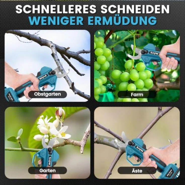 Bundviel Akku-Astschere 21V, Elektrische Gartenschere mit bürstenlosem Motor, 2 Akkus á 2000mAh, Grau – Bild 8