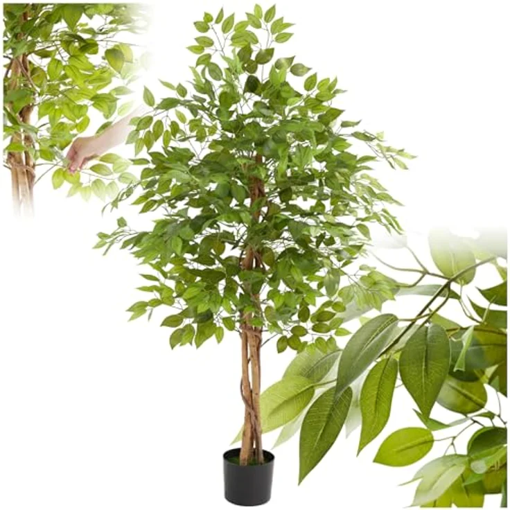 tectake® Ficus künstliche Zimmerpflanzen, Kunstblumen wie echt, Deko für Wohnzimmer, Küche, Badezimmer, Schlafzimmer - 160 cm, naturgetreues Blattwerk, pflegeleichte Fake Plant – Bild 1