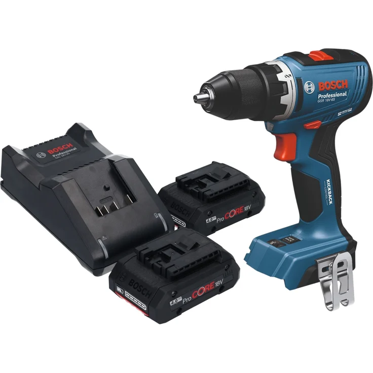 Bosch GSB 18V-65 Professional Akku Schlagbohrschrauber, 18 V, 65 Nm, Brushless, inkl. 2x ProCORE Akku 4,0 Ah und Ladegerät