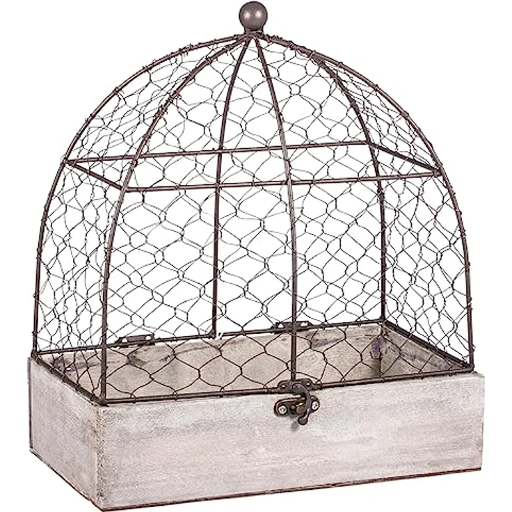 Rayher Vogelhaus Deko-Voliere Shabby, nostalgische Holz- und Metall-Dekoration, grau gewischt, 25 x 14 x 29 cm – Bild 1