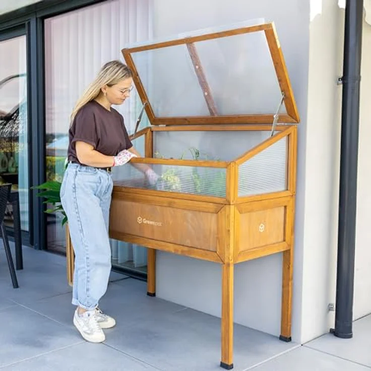 Greenspot Vintage Hochbeet mit Haube, 110x55x120cm, Palisanderbraun, für Kräuter und Gemüse, ergonomisch und wetterfest – Bild 7