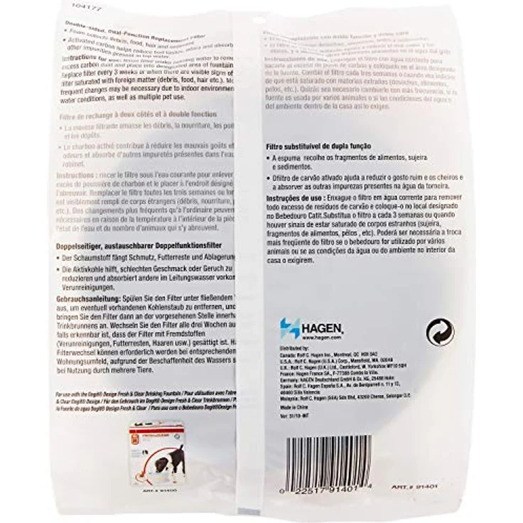 Zeus Ersatzreinigungsfilter für 6L H2EAU Trinkbrunnen für Hunde, 3er Pack – Bild 2