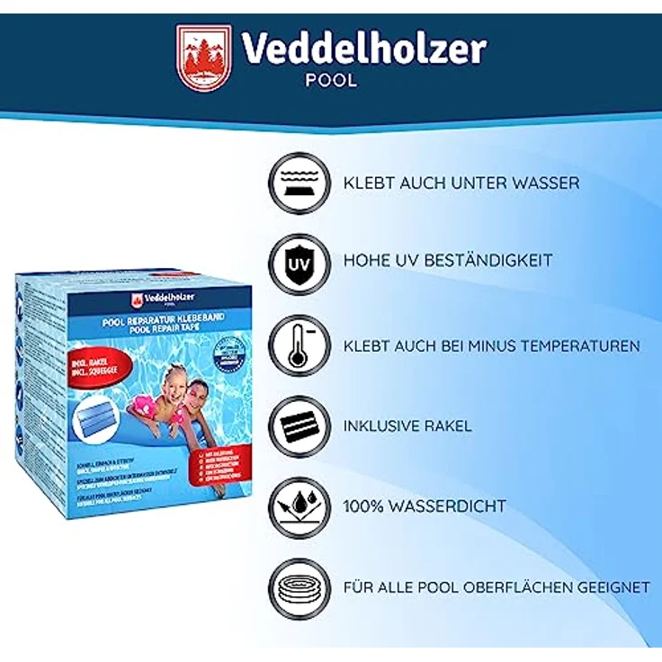Veddelholzer Pool Reparaturset, wasserdichtes Unterwasser-Klebeband 10 cm x 150 cm, transparentes Abdichtband für alle Pooloberflächen – Bild 2