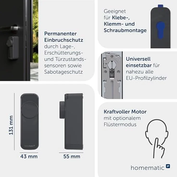 Homematic IP Türschlossantrieb – pro, anthrazit, Smart Lock mit permanenter Türüberwachung, steuerbar per App, Alexa & Google Home, einfach nachrüstbar, 162500A0 – Bild 3