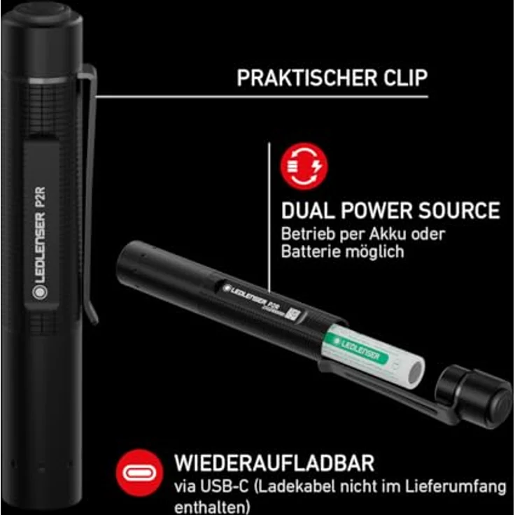 Ledlenser P2R, wiederaufladbare LED Taschenlampe mit 200 Lumen, 90m Zoom, USB-C und IP54 für Camping, Wandern, 8 Stunden Laufzeit, 36g – Bild 5