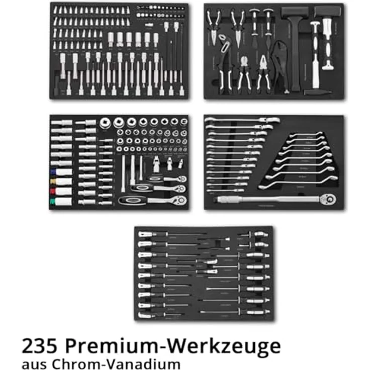STAHLWERK Werkstattwagen CROW, Werkzeugwagen mit 235 Teilen und CrV Werkzeugen, multifunktional und robust – Bild 4
