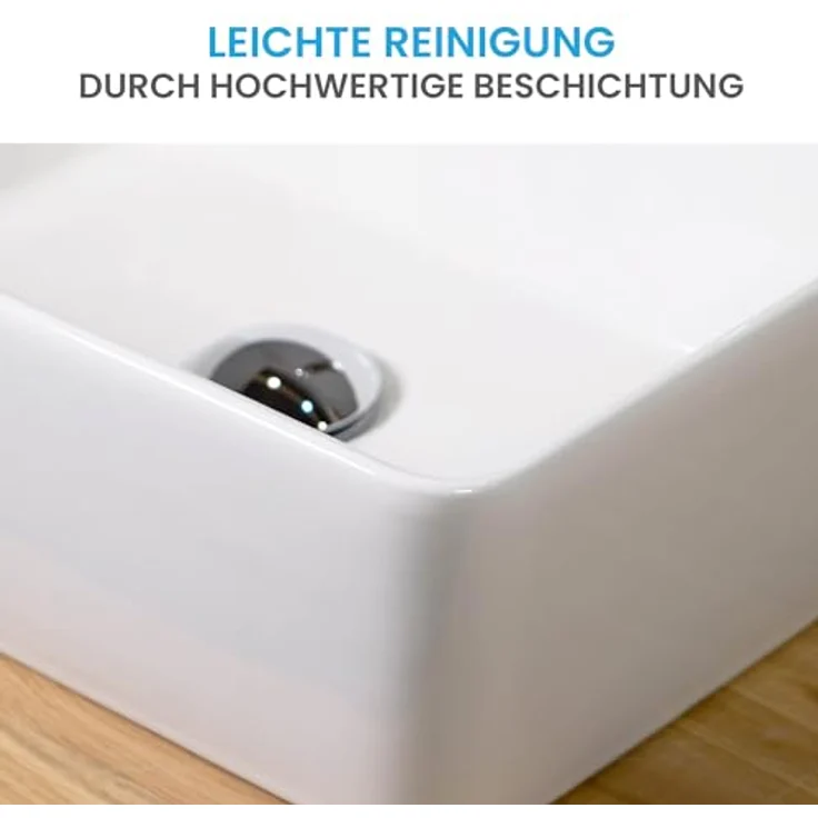 Bächlein Aufsatzwaschbecken Endina, eckig aus Sanitärkeramik, strahlend weiß, mit Silikontube – Bild 4