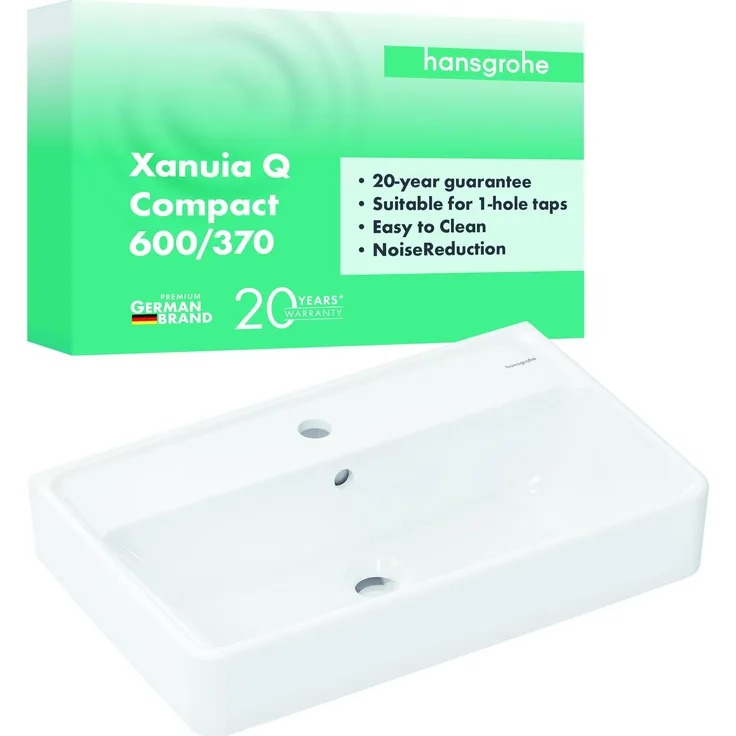 Hansgrohe Xanuia Q Kompakt Waschbecken, wandhängend, 1 Hahnloch, mit Überlauf, 600x370mm, weiss
