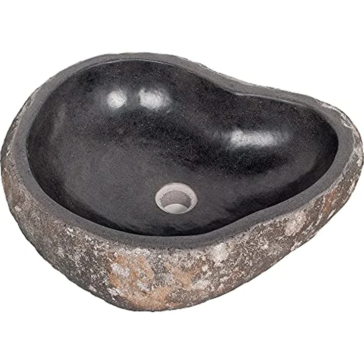 LebensWohnArt Aufsatzwaschbecken Waschbecken NATURSTEIN-XL ca. 45-55cm Flußstein Findling, Naturstein, poliert, für exklusives Badezimmer-Design – Bild 3