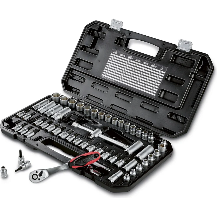 PARKSIDE® Steckschlüsselsatz »PSSS 65 A1«, 3/8 Zoll, 65-teilig aus Chrom-Vanadium-Stahl mit Ratsche und Schnelllösefunktion
